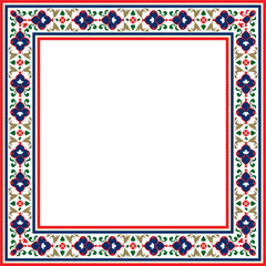 Vector colored square Turkish national ornament. Ottoman border, frame. Ethnic floral rectangle, Seljuk Turks pattern. Decoration of the Sultan's palaces