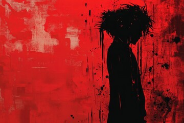 Obraz premium Red Abstract Background Silhouette Of A Person