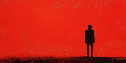 Silhouette of a person against a red background