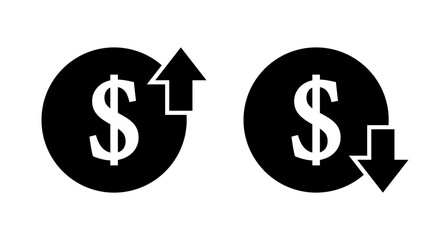 Increase and decrease dollar price icon. Up and down currency arrow sign symbol
