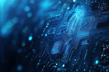 High-tech circuit board illustration digital realm abstract art blue environment macro view futuristic technology concept
