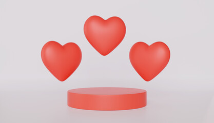 Three Red Hearts Above Coral Platform Love Romance Valentine s Day