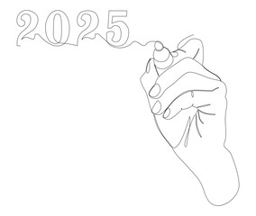 One continuous line of number 2025 written by with felt tip pen. Thin Line Illustration vector concept. Contour Drawing Creative ideas.