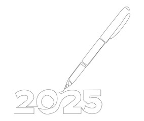 One continuous line of number 2025 written by with felt tip pen. Thin Line Illustration vector concept. Contour Drawing Creative ideas.