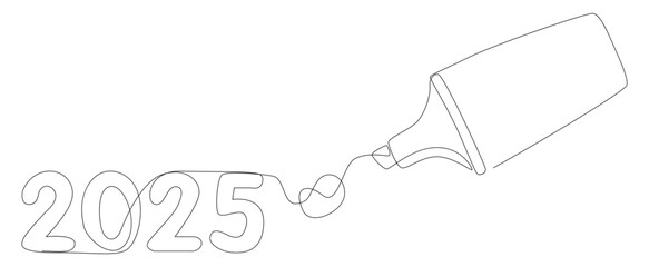 One continuous line of number 2025 written by with felt tip pen. Thin Line Illustration vector concept. Contour Drawing Creative ideas.