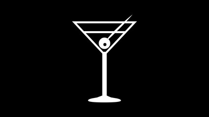 Cocktail glass shape icon white color in black background