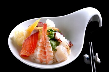 Assorted Sushi in a Spoon-Shaped Dish