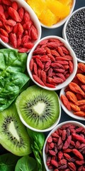 Close-Up of Nutrient-Rich Superfoods: Acai Berries and Goji Berries for a Healthy Lifestyle Boost