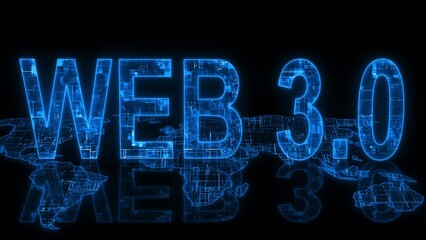 web 3.0 text technology earth map glow