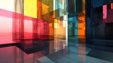 Abstract Colorful Glass Structure: A Digital Rendering of Interlocking Translucent Blocks