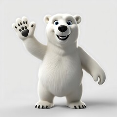 Naklejka premium Adorable Cartoon Polar Bear Waving Hello A Cheerful 3D Rendered Image of a Friendly Polar Bear