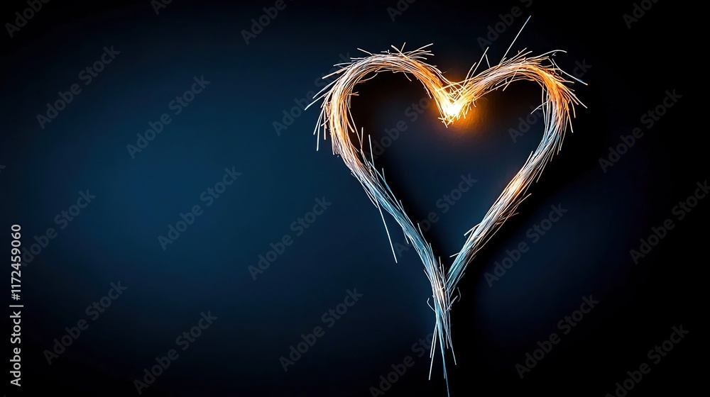 Poster heart shape created with sparklers on a dark background