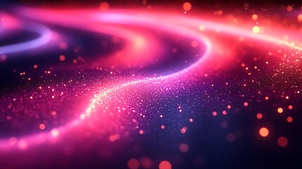 Obraz premium Abstract pink and blue glowing particles swirl.