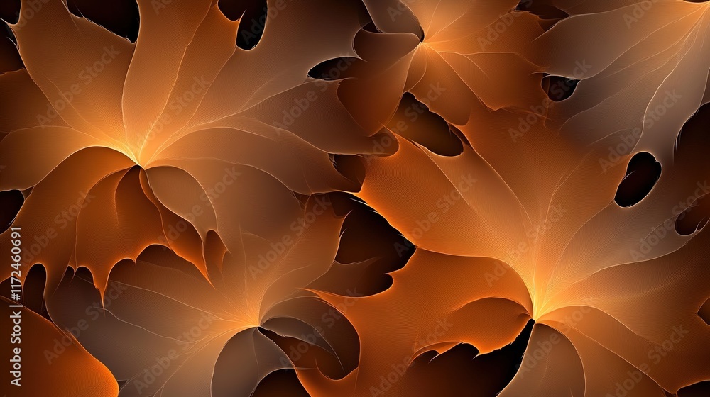 Poster abstract pattern of colorful autumn leaves in dark background