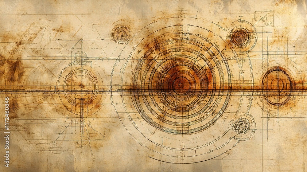 Poster intricate blueprint design with detailed measurements and patterns