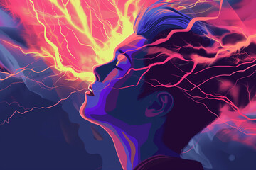 Epilepsy awareness concept. Side view of a human head representing epilepsy or seizure disorder.