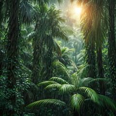 Summer rain in the forest