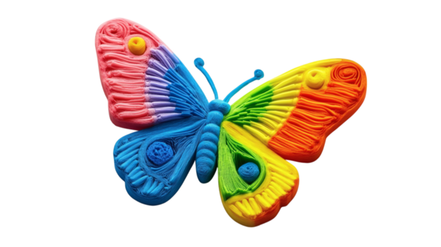 colorful plasticine butterfly for kids isolated on white transparent background - Powered by Adobe
