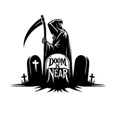 Grim Reaper Silhouette Vector Illustration with the text 