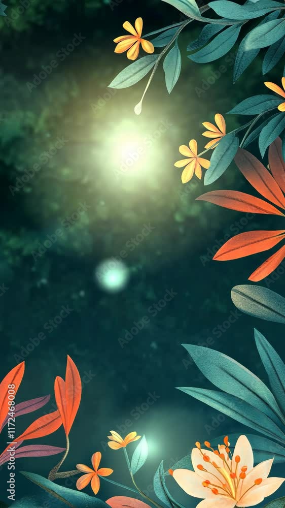 Poster colorful foliage and soft light create a serene atmosphere in a mystical forest setting at twilight