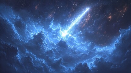 Obraz premium Massive pendulum swinging through clouds, leaving trails of starlight