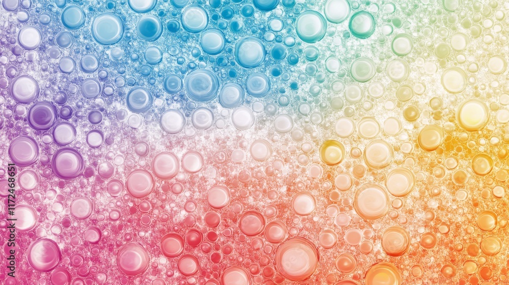 Poster abstract colorful background with many circles in rainbow colors.