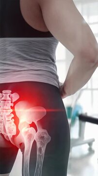 X ray close up of hip pain highlighting knee and front leg areas, injury and accident treatment, focus on mcl, bursitis hip, and joint strain