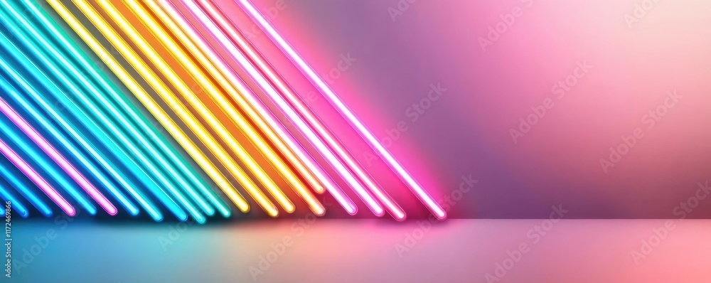 Poster neon abstract background concept. vibrant neon lines create a colorful and energetic atmosphere for 