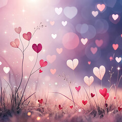 Romantic Valentine's Day wallpaper with dreamy bokeh background in pink, purple, and white hues, soft gradient transition