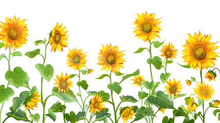 Bright yellow sunflowers on white background,flowering yellow sunflowers on a sunny day
