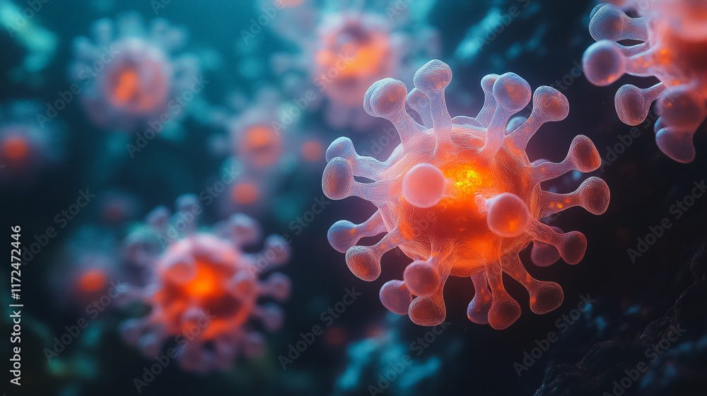Poster microscopic view of virus particles