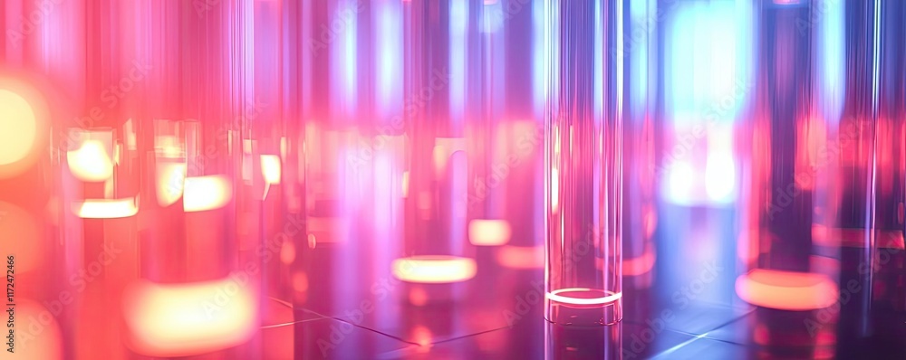 Poster neon abstract background concept. colorful lab environment showcasing illuminated test tubes in a vi