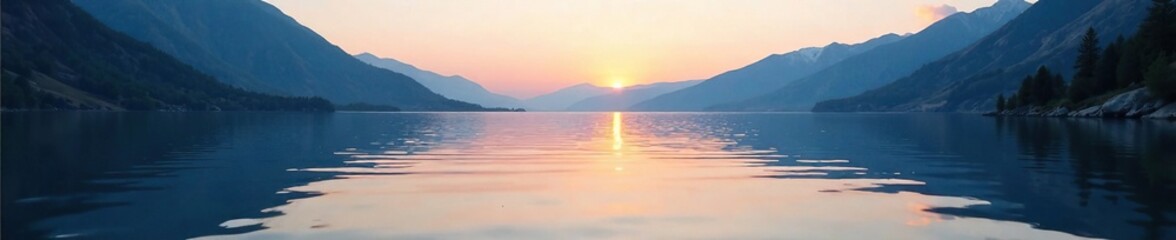 Fototapeta premium Water ripples on a still mountain lake at dawn, calm, morning