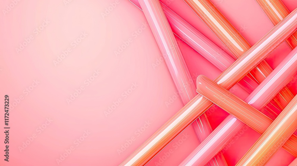 Poster Neon abstract background concept. Abstract vibrant colorful lines intersecting on a soft pink background.