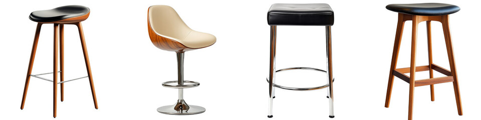 Sleek and Modern Bar Stools Isolated on White Background Showcasing Stylish Designs and Unique Features