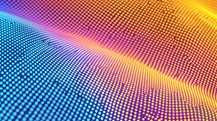 Naklejka premium Colorful digital wave of dots flowing across gradient background for data visualization
