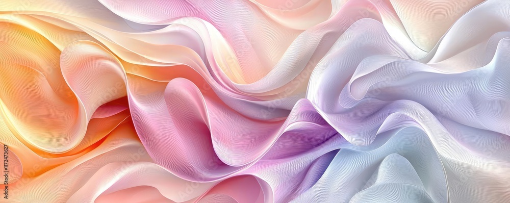 Poster Pastel abstract background concept. Abstract pastel fabric waves creating a soft and dreamy visual effect for design projects.
