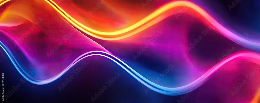 Poster neon abstract background concept. vibrant abstract wave design featuring colorful light trails in mo