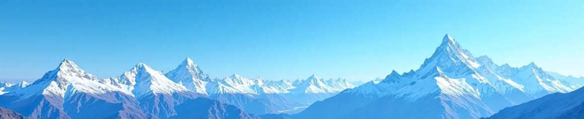 Snow-capped mountains against a clear blue sky, serene, nature