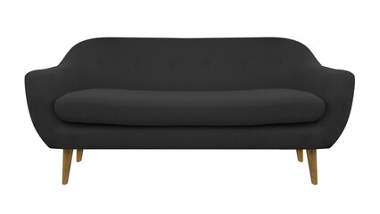 Black fabric classic sofa on wooden legs