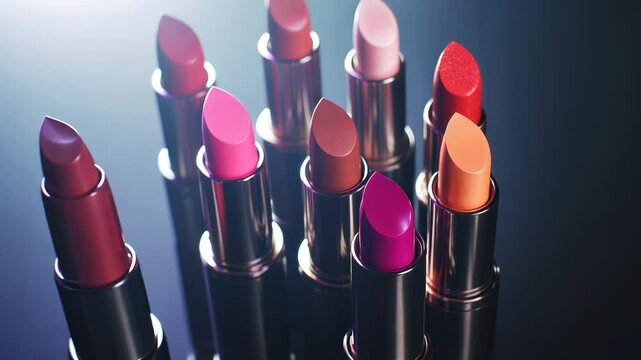 Row of lipsticks with different colors. Concept of variety and choice, as the different shades of lipstick offer a range of options for those looking to enhance their appearance