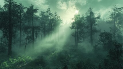 Fototapeta premium Enchanted forest expedition lush green woodland nature photography mystical atmosphere serene perspective dreamlike imagery