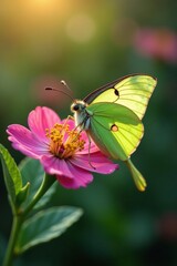 Obraz premium Luna moth resting on a flower with soft light, nature, soft focus, light