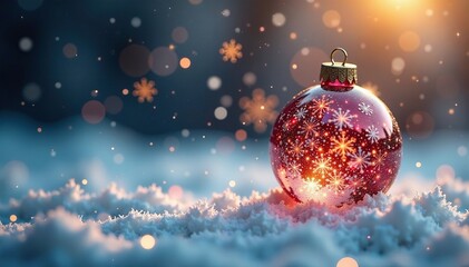 Sparkling snowflakes dance around a delicate glass bauble, winter, glitter