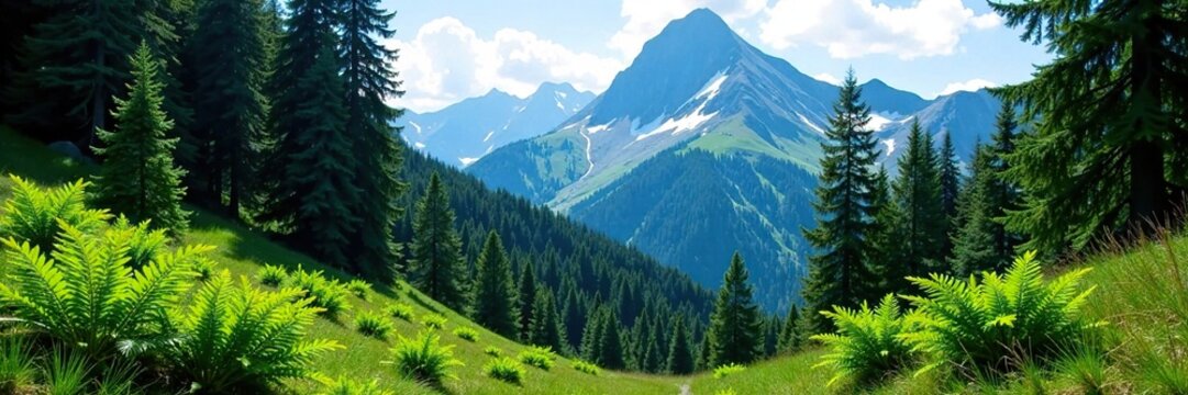 Towering conifers and ferns on the slopes of Mount Thielsen, fern, mountain, wilderness