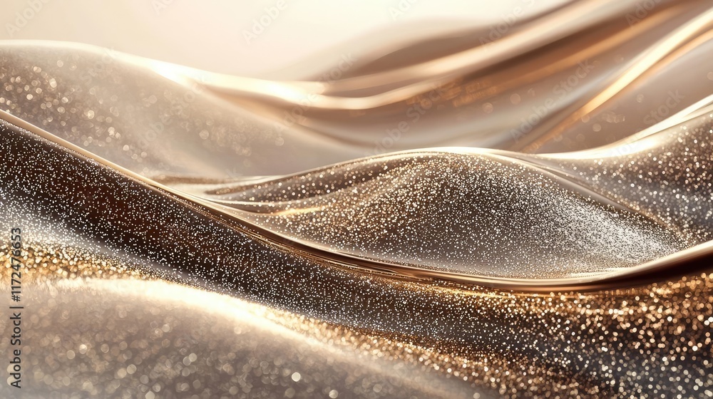 Poster glitter abstract background idea. a close-up view of shimmering golden waves with sparkles and rich 