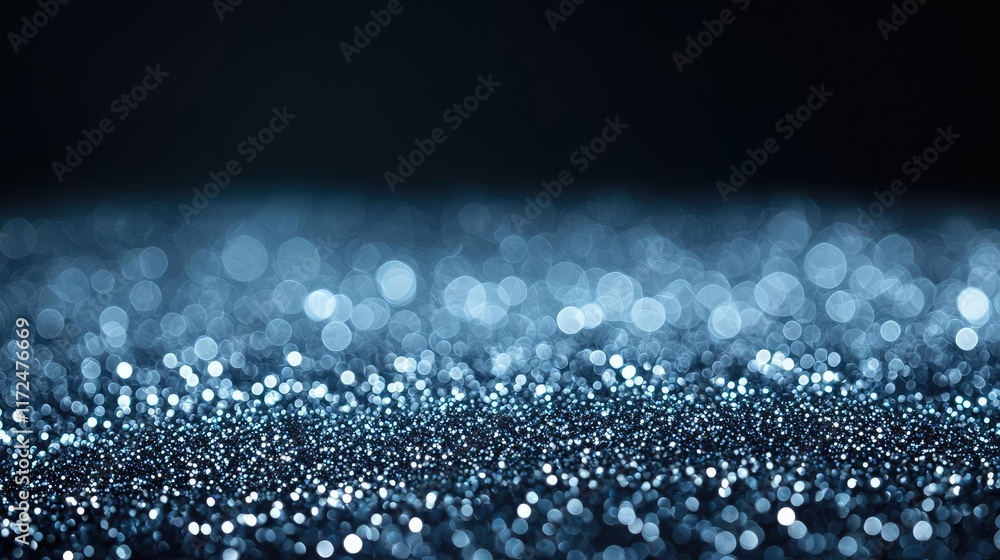 Poster glitter abstract background idea. a shimmering blue surface filled with sparkling bokeh effects in d