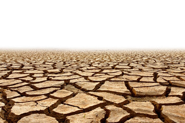 Arid Desert Landscape with Cracked Earth Under Clear Sky Depicting Effects of Drought and Climate...