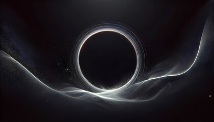 Deep black background with faint white glowing rings resembling faraway light distortions