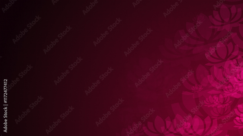 Poster pink lotus shapes are moving from the bottom right of a gradient grid abstract background, horizonta
